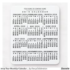 2019 Year Monthly Calendar White Black Custom Name Mouse Pad Zazzle Com New Year Calendar Business Calendar Calendar