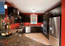 My Kitchen Will Have Red Walls But With Dark Brown Cabinets Instead Of Black Red Kitchen Walls Red Kitchen Decor Red Kitchen