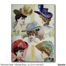 Victorian Lady Vintage French Fashion Hats Postcard Zazzle Com Victorian Lady Historical Hats French Fashion