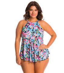 Fit4u Swimwear Plus Size Origami Micro Hi Neck Flared Tankini Top At Swimoutlet Com Free Shipping Tankini Tankini Top Swimwear