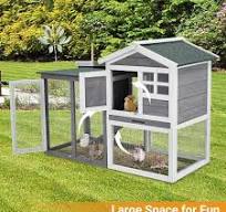 Rabbit Hutch Outdoor 48" Wooden Bunny Hutch With Weatherproof House & Run -  Indoor/Outdoor Rabbit Cage With 2 Doors Bunny Indoor Hutches Uk