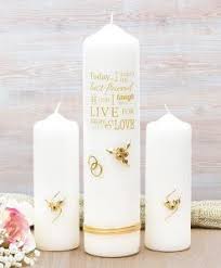 Nickel plated unity candle holder and 2 matching taper candle holders, pearl accents around the base. Wedding Verse Wedding Candle Set Gold Design White Candle Duffy Scott Candlemakers