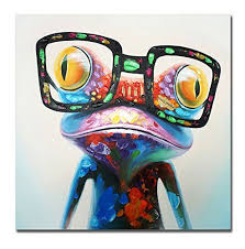 100 Handpainted Oil Paintings Colorful Funny Frog Modern Animal Artwork Canvas Stretched Wood Framed R Large Framed Wall Art Canvas Wall Art Stretched Painting