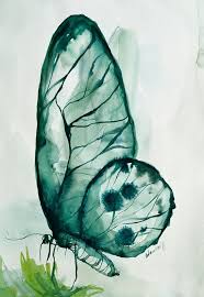 Green Butterfly Small Original Watercolor Painting Miniature Teal Green Wall Art Home Decor Watercolor Paintings Watercolor Art Butterfly Watercolor