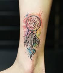 Traumfanger Tattoo Am Bein Knochel Aquarell Tatowierungen Traumfanger Tattoo Traumfanger Tattoos