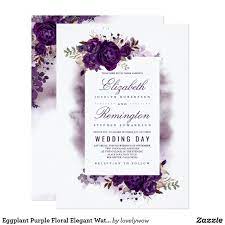 Eggplant Purple Floral Elegant Watercolor Wedding Invitation Zazzle Com Watercolor Wedding Invitations Floral Wedding Invitations Watercolor Bridal Shower Invitations