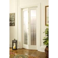 Interior french doors are a great way to separate spaces, cover laundry area, closet, and create two rooms where there was one. Pinecroft 30 In X 80 In Colonial Frost Full Lite Glass Universal Reversible Interior Wood Bi Fold Door 873726 The Home Depot Glass Bifold Doors French Doors Interior Wood Doors Interior