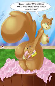 1girls 2boys anthro anthro focus ass bath big ass big breasts  female female focus furry holding breast larger female male nickelodeon  nipples nude patrick star pussy sandy cheeks soap