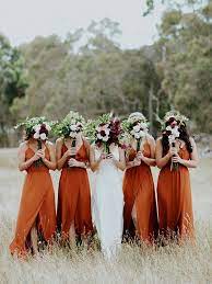 Sunset Orange Fall Boho Bridesmaid Dresses Weddings Weddingideas Weddingcolors Orange Bridesmaid Dresses Burnt Orange Bridesmaid Dresses Orange Bridesmaid