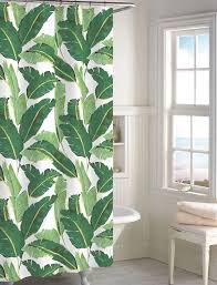 Turn The Bathroom Into A Tropical Oasis With This Cotton Shower Curtain Patterned In A Vibrant Green Shower Curtains Shower Curtain Banana Leaf Shower Curtain