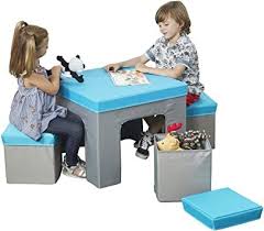 Ecr4kids Multipurpose Folding Kids Table And Chair Set 5 Piece Furniture Set With Fabric Sto Kids Table Chair Set Kids Table And Chairs Fabric Storage Ottoman