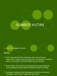 1.sumber kayu keras untuk kegiatan pembalakan seperti cengal, merbau, meranti, seraya dan keruing. Sumber Hutan