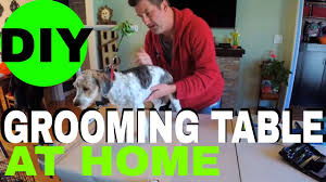 Most normal grooming tables for big dogs are going to be 48″l x 24″w this table is 48l x 26w height is 22 because i'm 5'2 for the grooming arm you don't have to use a copper pipe. Diy At Home Dog Grooming Table Youtube