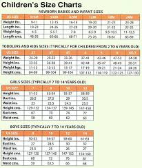 picture size chart for kids size chart infant