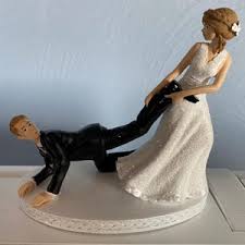 Groom Pulling Bride Wedding Cake Topper