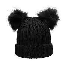 Black Beanie With Pom Pom Womens Women S Winter Chunky Knit Beanie Hat With Double Faux Fur Pom Pom Ears Black C2185xsgaht Knit Beanie Hat Fur Pom Pom Beanie Beanie Hats