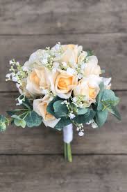 White and yellow roses and seeded eucalyptus wedding bouquet. Buttercream Yellow Rose Wedding Bouquet Bridesmaid Bouquet Small Thebridesbouquet Com