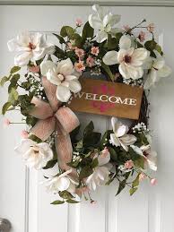 Magnolia Flower Welcome Wreath Magnolia Flower Front Door Decor Magnolia Flower Home Decor Magnolia Flower Arrangement Everyday Wreath Door Decorations Wreaths Welcome Wreath