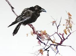 Black And White Raven Images Raven On Fall Tree Artwork Original Watercolor Painting Crow Etsy Original Watercolor Painting Watercolor Artwork Tree Artwork