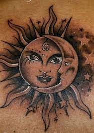 The sun and moon tattoos are very attractive when done in the cartoon style. Half Moon And Sun Tattoo Design Idea