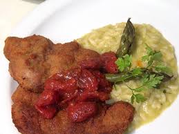 Schweinefleisch In Senf Krauterpanade Mit Spargelrisotto Und Geschmorten Vanilletomaten Rezept Perfektes Dinner Rezepte Rezepte Und Risotto