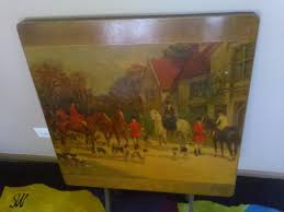 Antique Vintage Folding Card Table Fireplace Screen Hunting Scene The Hunt Fireplace Screens Table Cards Antiques