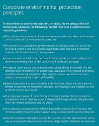 Its objectives are to conserve natural resources and the existing natural environment and, where possible, to repair damage and reverse trends. Corporate Environmental Protection Guidelines