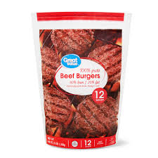 Great Value Beef Burgers 75 Lean 25 Fat 12 Ct 3 Lb Frozen Walmart Com