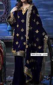 Navy Blue Velvet Suit Buy Amna Aqeel Pakistani Dresses And Clothing Online In Usa Uk Fashion Blue Velvet Suit Pakistani Dresses Online Shopping