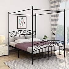 Sleep soundly in modern beds. Jurmerry Full Size Metal Canopy Bed Frame With Ornate European Style Headboard Footboard Sturdy Black Steel Holds 660lbs Perfectly Fits Your Mattress Easy Diy Assembly All Parts Included Buy Online In