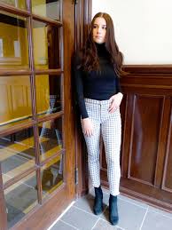 Black And White Checkered Pants Outfit A West Virginia University Student Wears Statement Grey And White Checkered Pants With A Lo Plaid Pants Outfit Spring Outfits For School Back To School Outfits