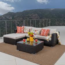 Noble House Santa Rosa Multi Brown 5 Piece Wicker Outdoor Sectional Set With Beige Cushions 7862 The Home Depot Wicker Outdoor Sectional Wicker Sectional Patio Seating