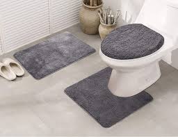 Toilet lid cover and rug set. Amazon Com Elegant Home 3 Piece Bathroom Rug Set Bath Rug Contour Mat Lid Cover Non Slip With Rubber Backing Solid Color Angela Charcoal Kitchen Dining