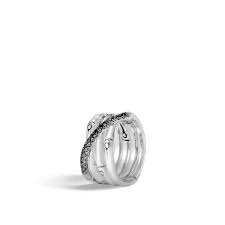 John Hardy Sterling Silver Bamboo Crossover Ring With Black Sapphire Rbs59394blsbn