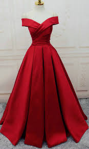 Off The Shoulder Red Prom Gowns Dresses Satin Evening Gown Burgundy Prom Dress