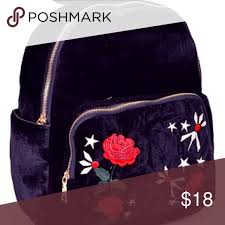 Black Backpack With Red Roses Black Backpack With Red Roses Embroidery Sold Boutique Black Backpack Zipper Pocket Bag Black