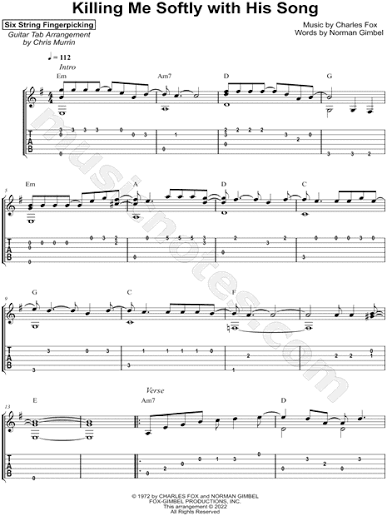 Six String Fingerpicking "Killing Me Softly with His Song" Guitar Tab in E  Minor - Download & Print - SKU: MN0257036