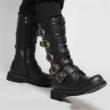 Men S Leather Motorcycle Boots Mid Calf Military Combat Boots Gothic Belt Punk Boots Men Shoes Tactical Army Boot Motorcycle Boots Aliexpress