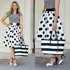 Black And White Polka Dot Skirt Outfit Black And White Polka Dot Stripe Skirt Via Glamourzine Polka Dot Skirt Outfit Dot Skirt Outfit Polka Dot Shirt Outfit