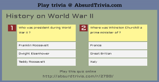 Put your wits to the test with these world history trivia questions to see how much you really know about the world around you. Trivia Quiz History On World War Ii