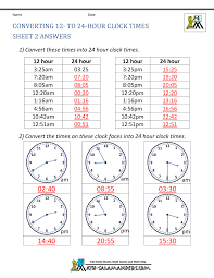 24 Hour Clock Conversion Worksheets