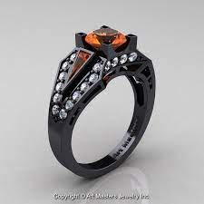 Edwardian 14k Black Gold 1 0 Ct Orange Sapphire Diamond Engagement Ring R285 14kbg Pink Sapphire Ring Engagement White Diamond Rings Engagement Black Gold Ring