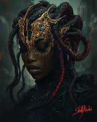 The Becoming of Medusa by SN Alexander Her beauty carved from midnight's  hue, A queen, a goddess, fierce and true. With dreads like rivers, thick  and wild, They mistook her crown, nature's