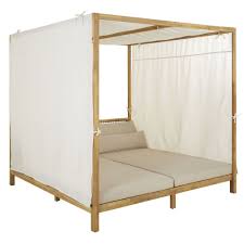 Resin Wicker And Light Taupe Canvas Outdoor 4 Poster Bed Maupiti Maisons Du Monde Canvas Canopy Outdoor Daybed 4 Poster Beds