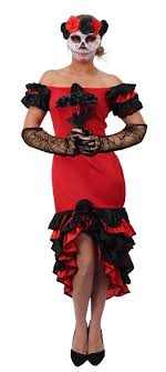 Wear this day of the dead doll womens costume and celebrate the fiesta in style. Women S Day Of The Dead Costume Sugar Skull Senorita Halloween Fancy Dress Costume Red Black