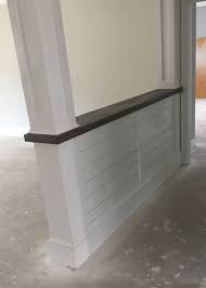 If it is not, adjust the dimensions of the new wall to compensate. Knee Wall Bookcase With Shiplap Detail Stained Top To Match Flooring That Will Be Installed Later Half Wall Room Divider Pony Wall Knee Wall