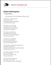The mother turned round for the soap off the rack. Ballad Of Birmingham Pair With Chapter 14 Of The Watsons Go To Birmingham 1963 And Compare With Joey S Teaching 6th Grade Poetry Foundation Teaching Reading