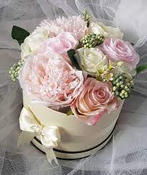 Silk Flower Hatbox Gift Mother Of The Bride Groom Thankyou Mum Nan With Gift Card Miss You Get Well Soon Various Sizes Colours Available Silk Flowers Hat Box Flowers Artificial Flowers
