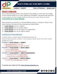 Dp Noun Phrase For Ibps Clerk 30 11 2017 Http Www Mahendraguru Com 2017 11 Dp Noun Phrase For Ibps Clerk 30 11 2017 Possessive Pronoun Adjectives Nouns