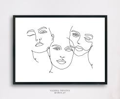 Abstract Black And White Sketch Art Abstract Faces In One Simple Line Printable Girls Faces Sketch Art Minimalist Woman Drawing Fashion Print Modern Art Design Decor Minimalist Pattern Contour Line Drawing Abstract Portrait